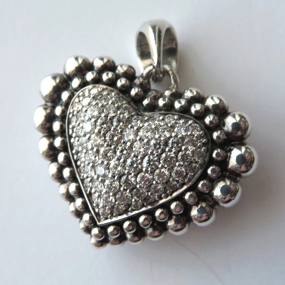 LAGOS LARGE Diamond Sterling Silver Caviar Pendant